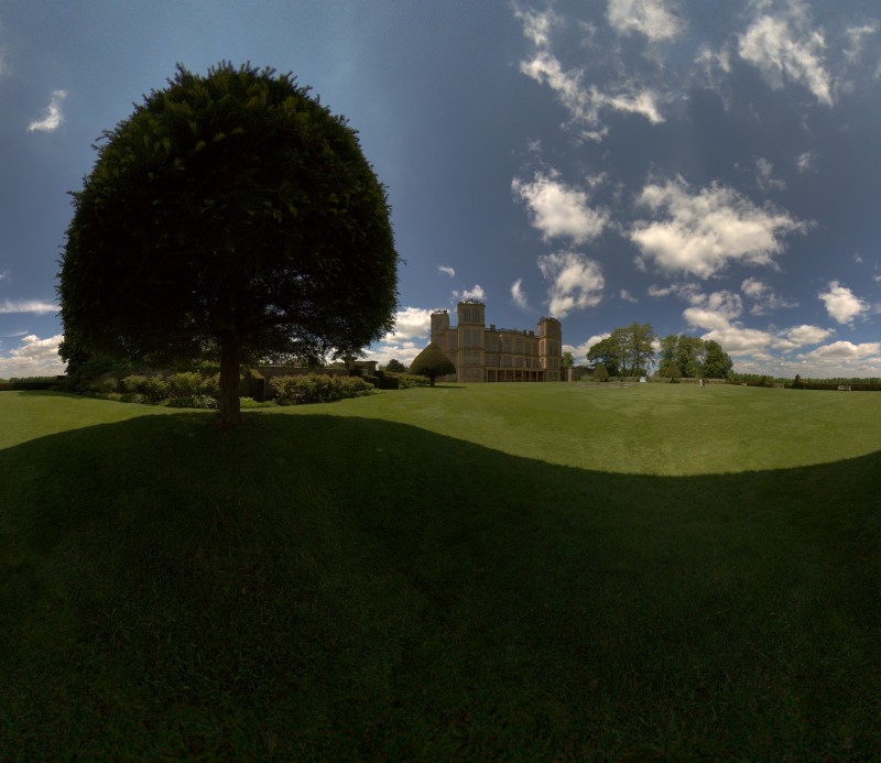 360 panorama of the lawn at Hardwick Hall in Mercator projection Mercator projection