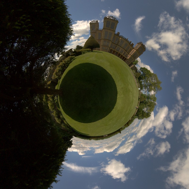 360 panorama of the lawn at Hardwick Hall in Stereographic projection Stereographic Projection