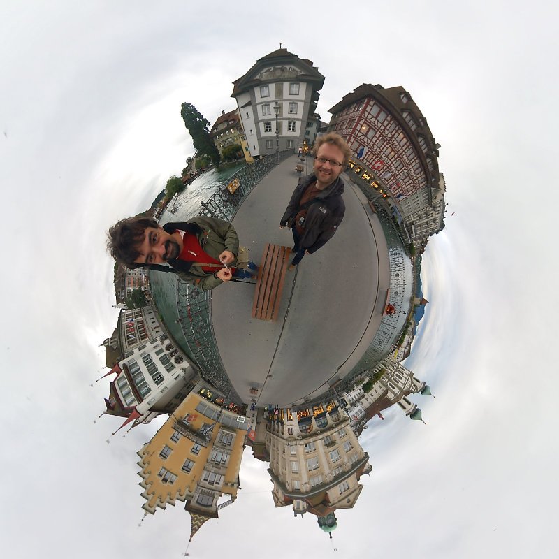 Little planet version of the QTVR Panoramists on a bridge